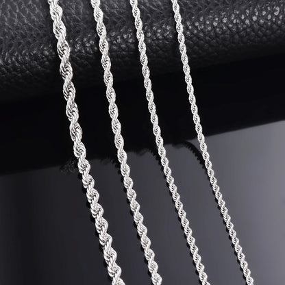 925 Sterling Silver Rope Chain Necklace & Bracelet — 2mm/3mm/4mm Width for Men & Women, Fashion Jewelry