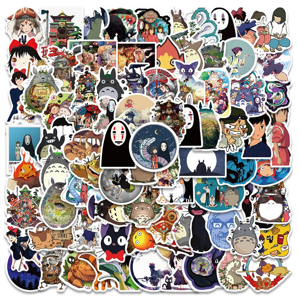 100-Piece Hayao Miyazaki Cartoon Sticker Pack - Waterproof DIY Decals for Scrapbooking, Phones, Luggage & Skateboards