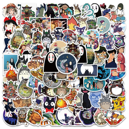 100-Piece Hayao Miyazaki Cartoon Sticker Pack - Waterproof DIY Decals for Scrapbooking, Phones, Luggage & Skateboards