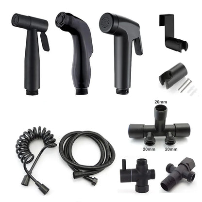 Black Toilet Bidet Sprayer Set - Handheld Bathroom Wash Spray Gun with Flexible Hose, Water Valve & Cleaning Shower Head