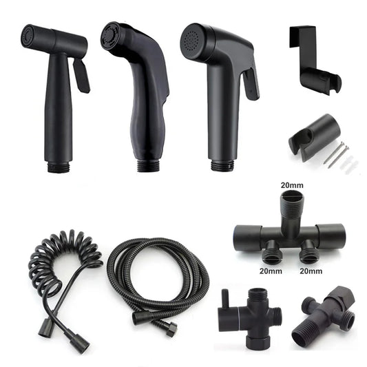 Black Toilet Bidet Sprayer Set - Handheld Bathroom Wash Spray Gun with Flexible Hose, Water Valve & Cleaning Shower Head