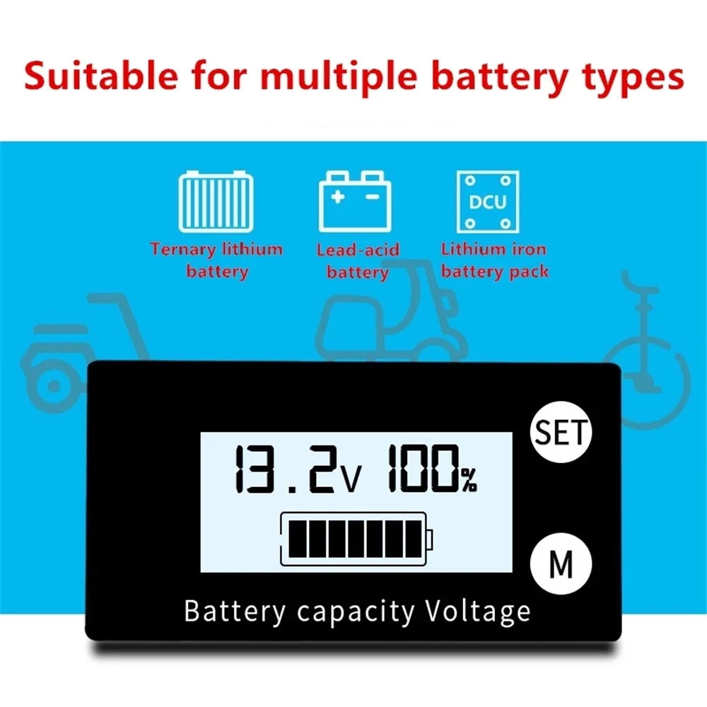Battery Capacity Indicator Voltmeter – DC 8V-100V for Lead Acid, Lithium & LiFePO4 Cars & Motorcycles