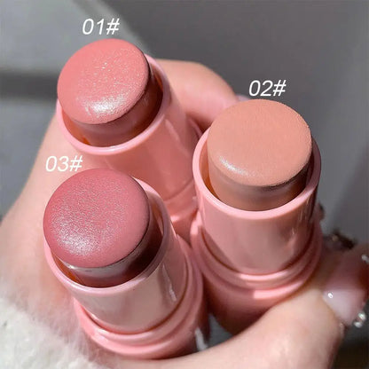 3-in-1 Monochrome Blusher Stick - Cheek & Lip Tinted, Durable Matte Rouge Powder for Natural Contour & Makeup Cosmetics
