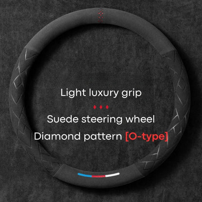 Universal Cowhide Suede Steering Wheel Cover — Breathable 37-38cm Car Accessory Wrap