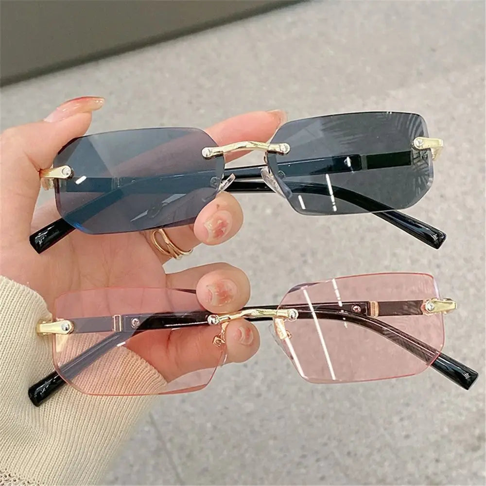 Rimless Rectangle Sunglasses – Fashion Small Square Shades for Men & Women, Summer Travel Eyewear