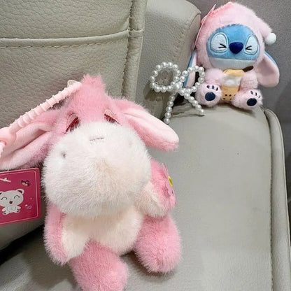 Eeyore Donkey Plush Keychain - Cute Pink Flower Kawaii Backpack Pendant & Valentine Gift for Girls
