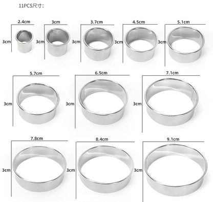 11pcs Round Stainless Steel Biscuit & Dough Cutter Set – Dumpling Skin, Cookie & Pastry Molds for Baking