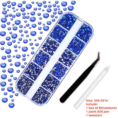 12-Grid 3D Glass AB Crystal Nail Art Rhinestones Kit – Flatback Round Beads with Tools for Nail Jewelry & Diamond Decoration