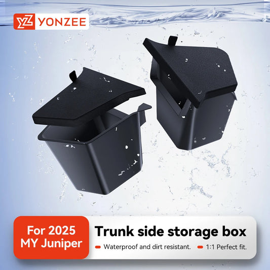 YZ Car Trunk Side Storage Box – Left & Right Organizer for Tesla Model Y Juniper 2021-2025 with Flocking Mat Cover
