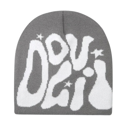 Y2K Letter Knitted Beanie Cap – Unisex Winter Autumn Warm Ski Skullcap, Hip Hop Streetwear Ear Cover Hat for Men & Women