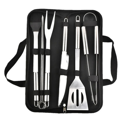 Stainless Steel BBQ Tool Set - Outdoor Barbecue Combo with Portable Storage Cloth Bag, Oven and Baking Tools