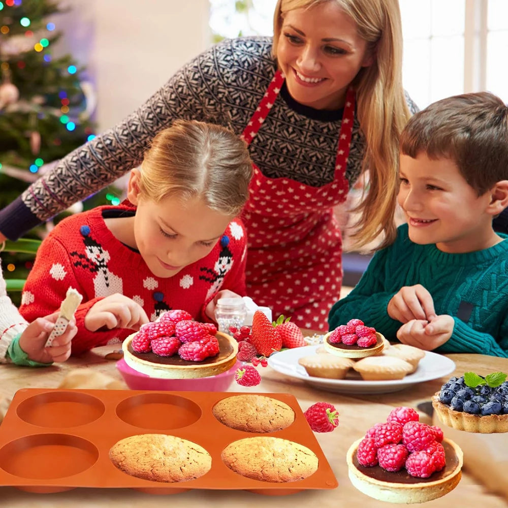 6-Hole Round Silicone Baking Mold – Cake, Jelly, Pudding, Soap & Ice Making Tool for Pastry, Bread & Dessert Decoration