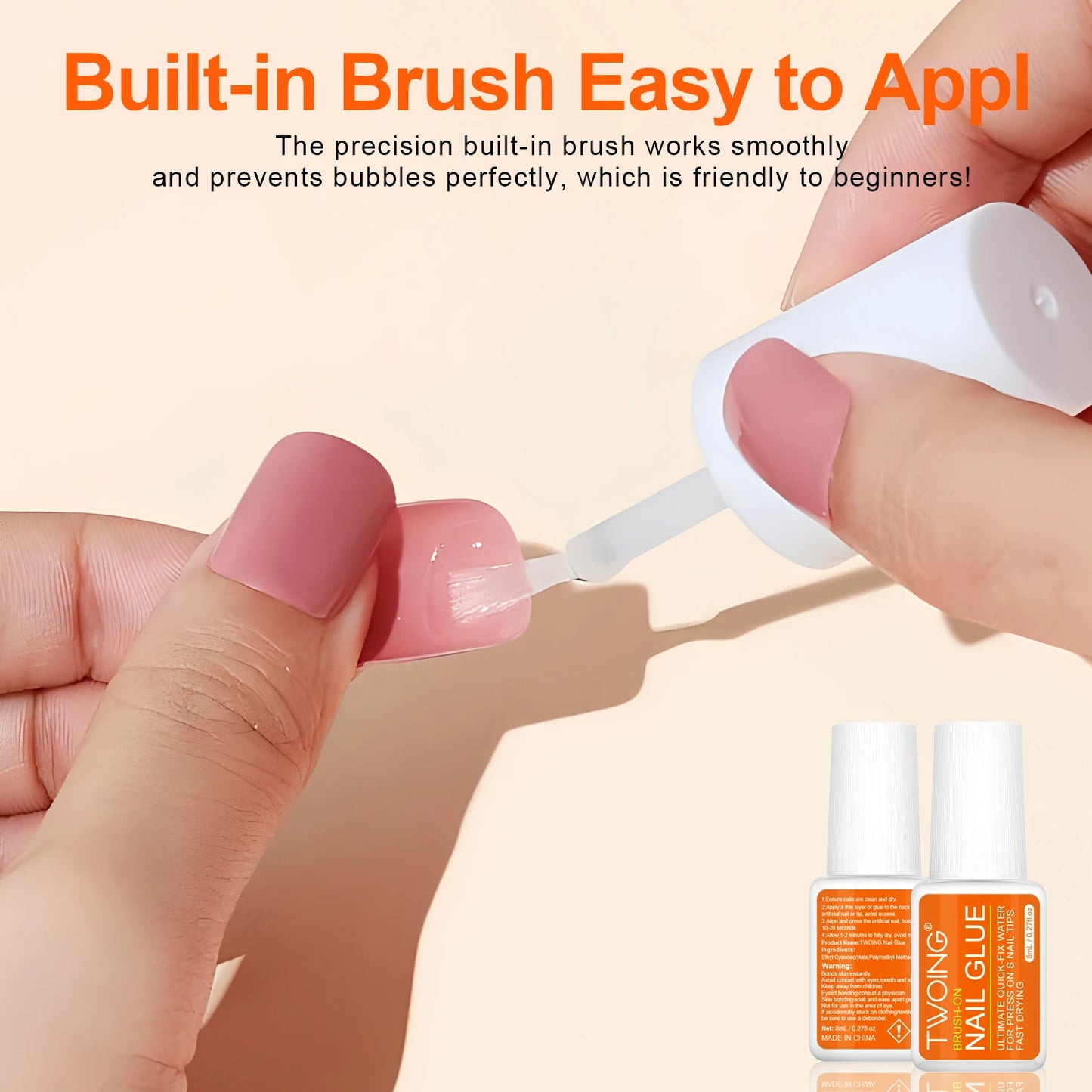 Twoing Waterproof Nail Adhesive — Long-Lasting, Fast-Drying, Formaldehyde-Free Glue for Acrylic & Fake Nails