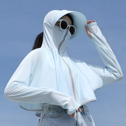 Women’s UPF 50+ Sunscreen Hoodie – Lightweight Ice Silk Long Sleeve UV Protection Jacket for Summer