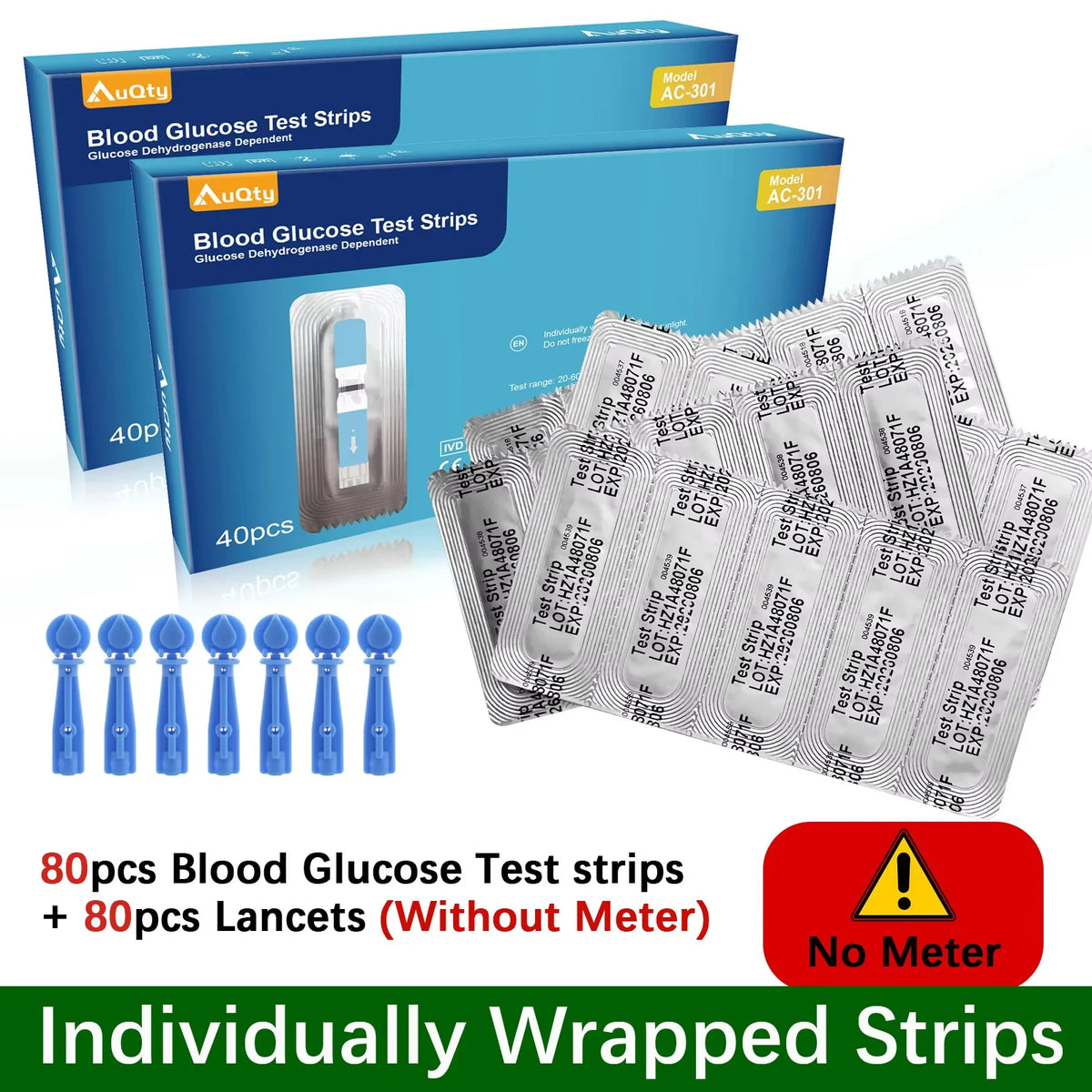 Blood Glucose Meter Kit - Digital Diabetes Monitor with Individually Wrapped Test Strips and Fast Results