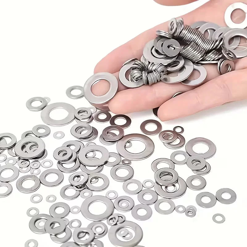 Stainless Steel Flat Washer Assortment Kit - M2 to M10 Washers for Home, DIY & Factory Repairs