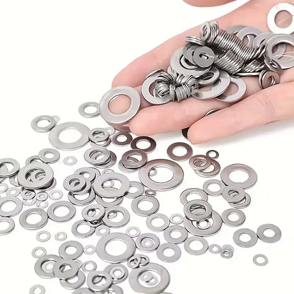 Stainless Steel Flat Washer Assortment Kit - M2 to M10 Washers for Home, DIY & Factory Repairs