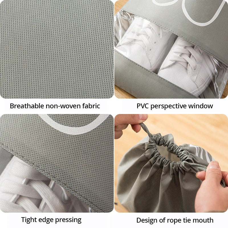 5Pcs Shoe Storage Bag Set – Waterproof Non-Woven Fabric Travel Shoe Organizer with Strap, Large Capacity & Moisture-Proof Design
