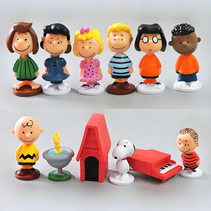 12PCS Peanuts Snoopy Mini Figures – Charlie, Sally & Woodstock Kawaii Anime Toy Cake Decorations Gift Set