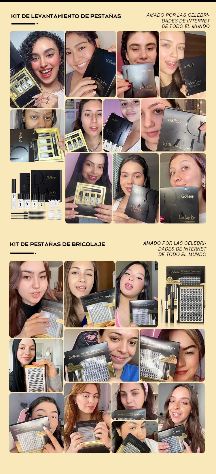 Gollee Lash & Brow Tinting Kit – Classic Black, Natural Eyelash Lifting Perm Treatment, Lasts 4-6 Weeks, Makeup Set for Lash Curler Perm