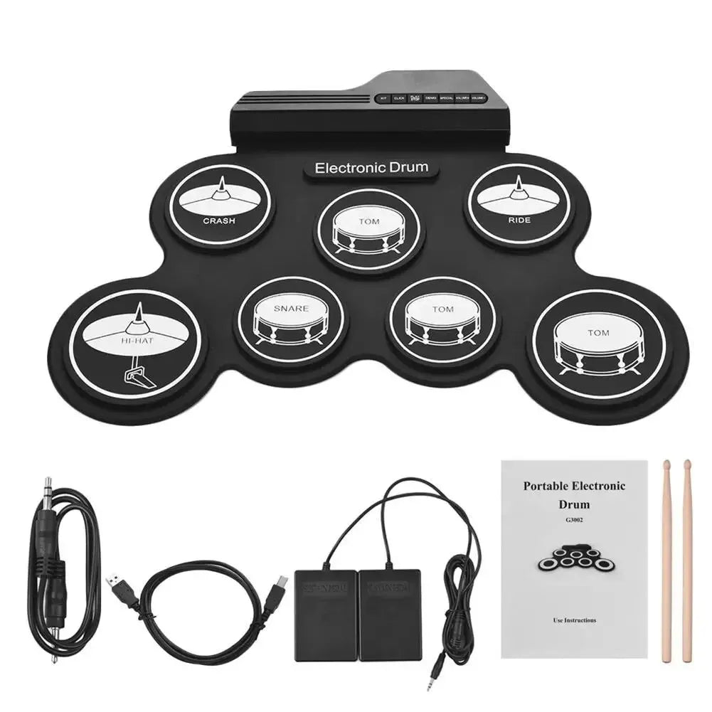 2022 New Folding Silicone Hand Roll USB Electronic Drum Kit – Portable Practice Pad with Drumsticks & Sustain Pedal
