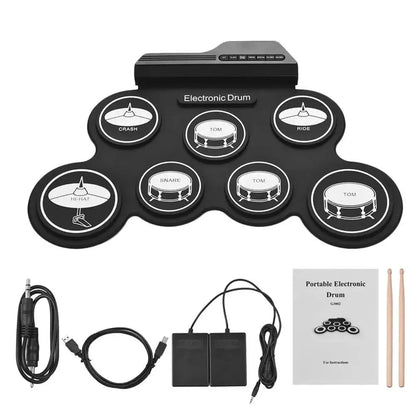 2022 New Folding Silicone Hand Roll USB Electronic Drum Kit – Portable Practice Pad with Drumsticks & Sustain Pedal