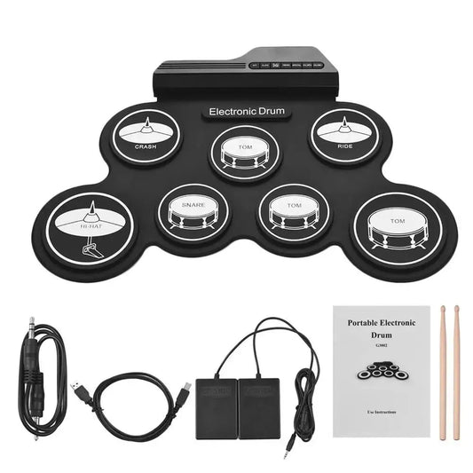 2022 New Folding Silicone Hand Roll USB Electronic Drum Kit – Portable Practice Pad with Drumsticks & Sustain Pedal