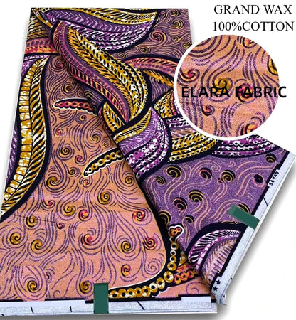 African Golden Glitter Wax Fabric - Soft Cotton Ankara Batik Print Material for Uniforms