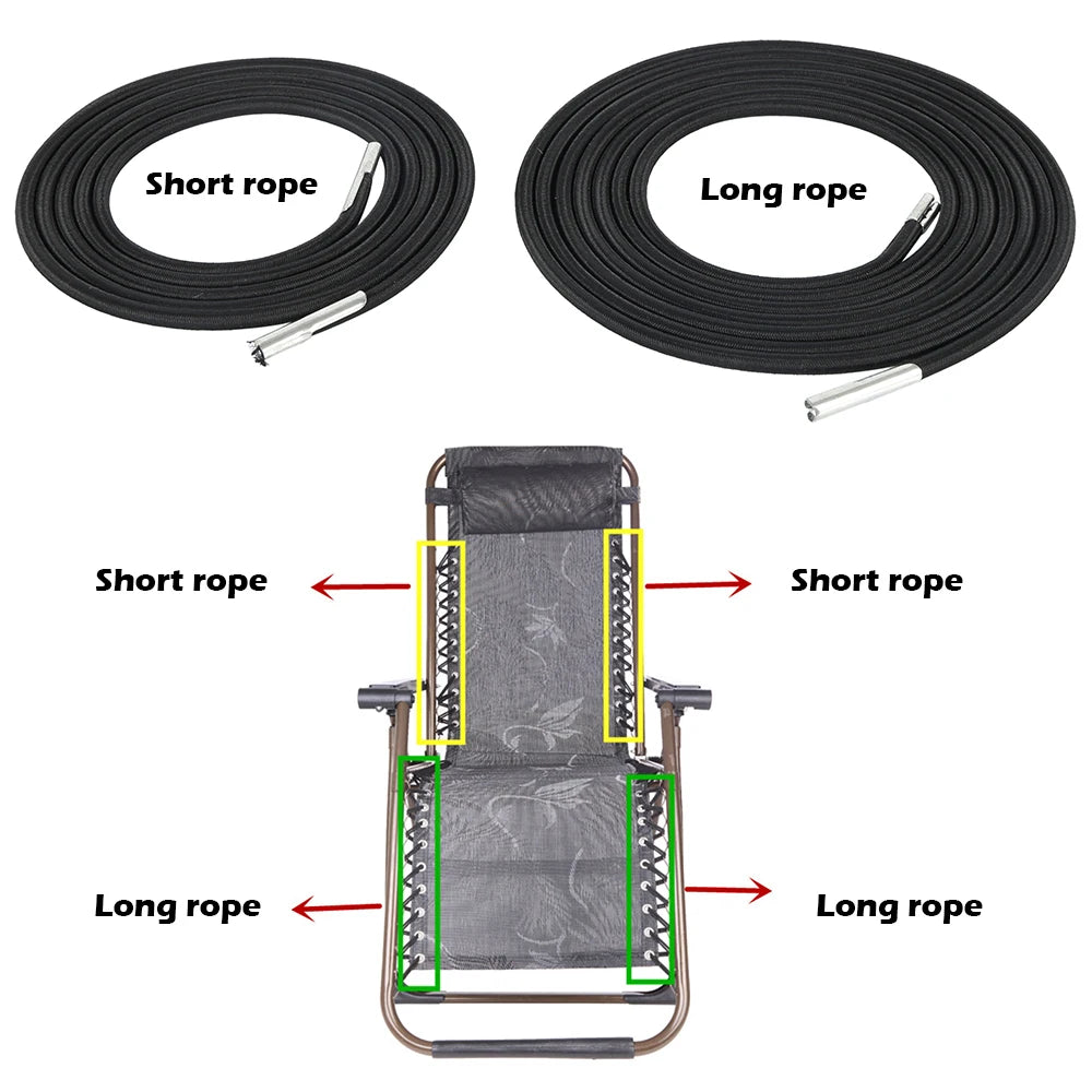 4Pcs Elastic Cord Replacement Set for Folding Chairs - Bungee Rope for Zero Gravity Recliners, Lounge Chair Reinforcement Parts