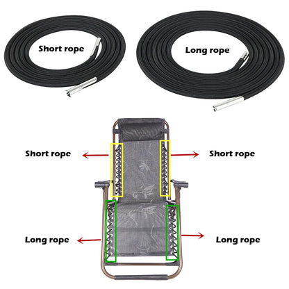 4Pcs Elastic Cord Replacement Set for Folding Chairs - Bungee Rope for Zero Gravity Recliners, Lounge Chair Reinforcement Parts