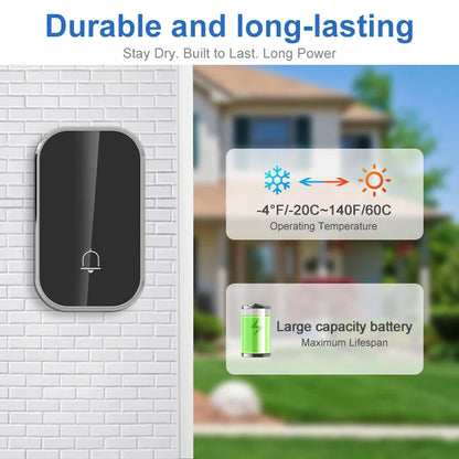 Wireless Smart Doorbell – 36 Ringtones, 300M Long Distance, Outdoor House Door Chime Kit, Battery-Free Welcome Bell