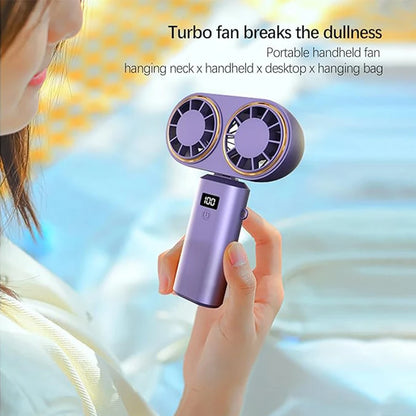 Handheld Personal Fan – Compact Rechargeable Dual Cooling Fan with Digital Display, Portable Cooler
