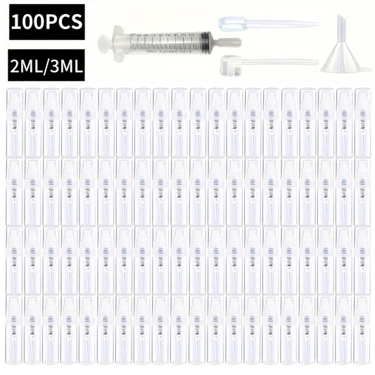 100PCS Mini Spray Bottles 2ml/3ml – BPA-Free Clear Refillable Travel Atomizer for Perfume & Cosmetics Portable Fine Mist Sprayer