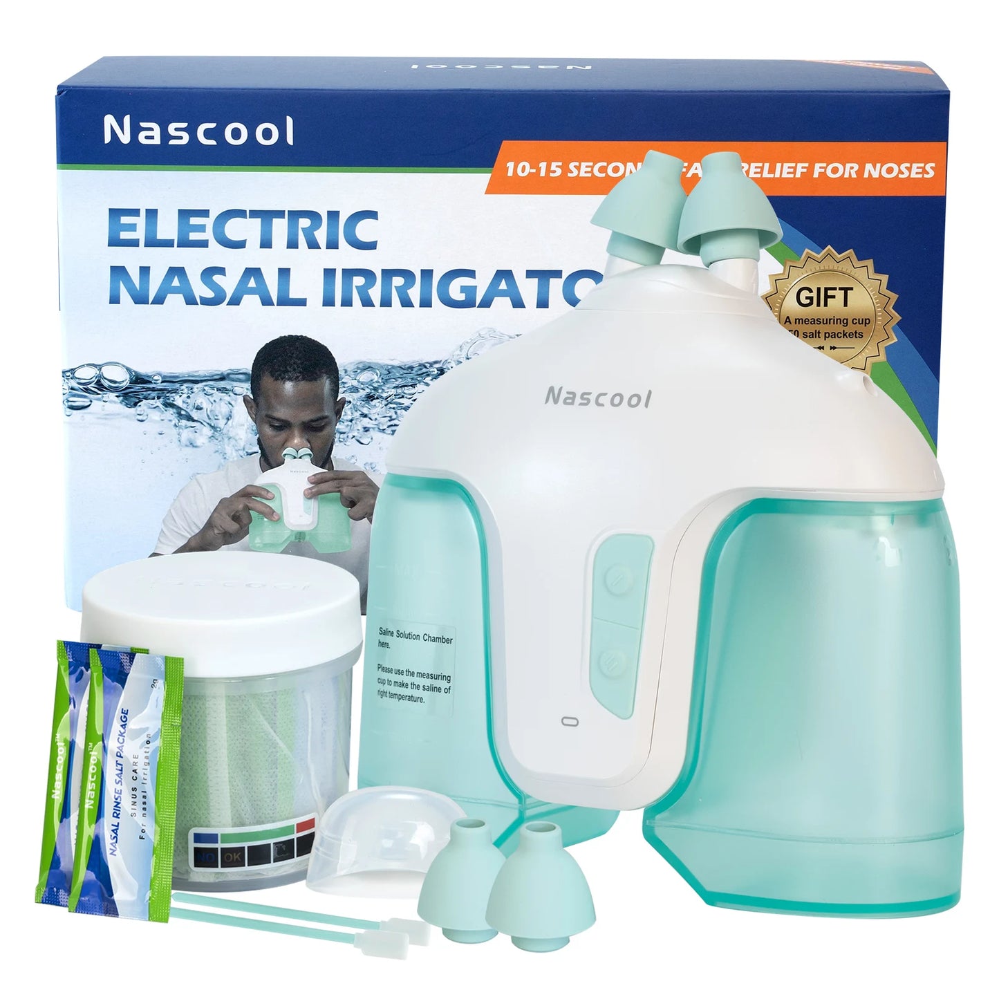Electric Nasal Irrigation System – Includes 50 SaltPods, Nose Washer & Sinus Rinse Cleaner for Congestion Relief