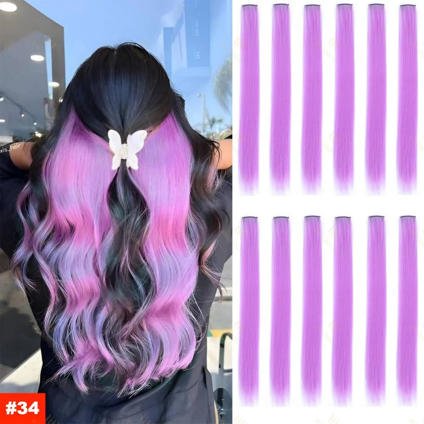 18-Color Clip-In Hair Extensions – 22 Inch Long Straight Synthetic Wig with High Gloss for Women & Children