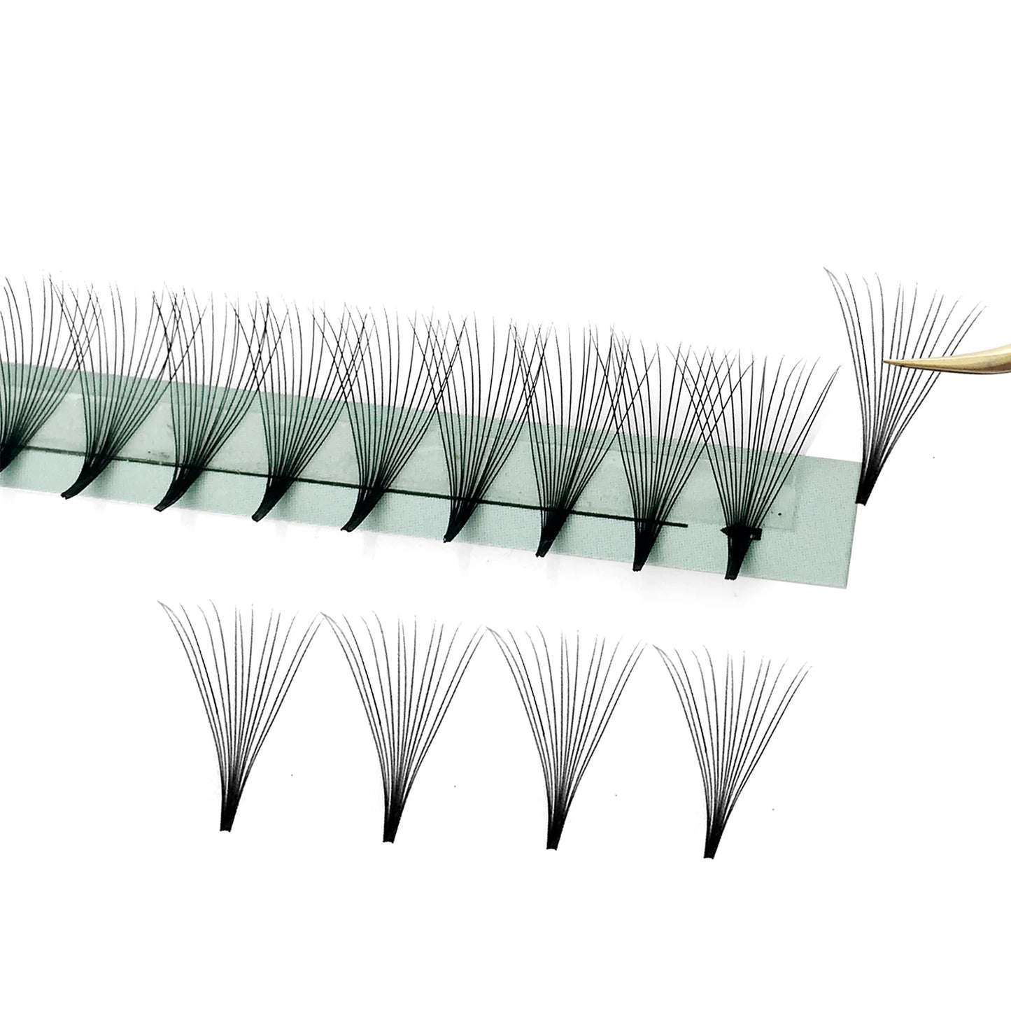 10D Premade Volume Eyelash Fans – Long Stem 3D-6D Pointy Base False Lash Clusters