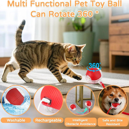 iLMH Smart Cat Interactive Ball Toy - Rechargeable Automatic Rolling Mouse Toy with Faux Tail for Pet Training & Play