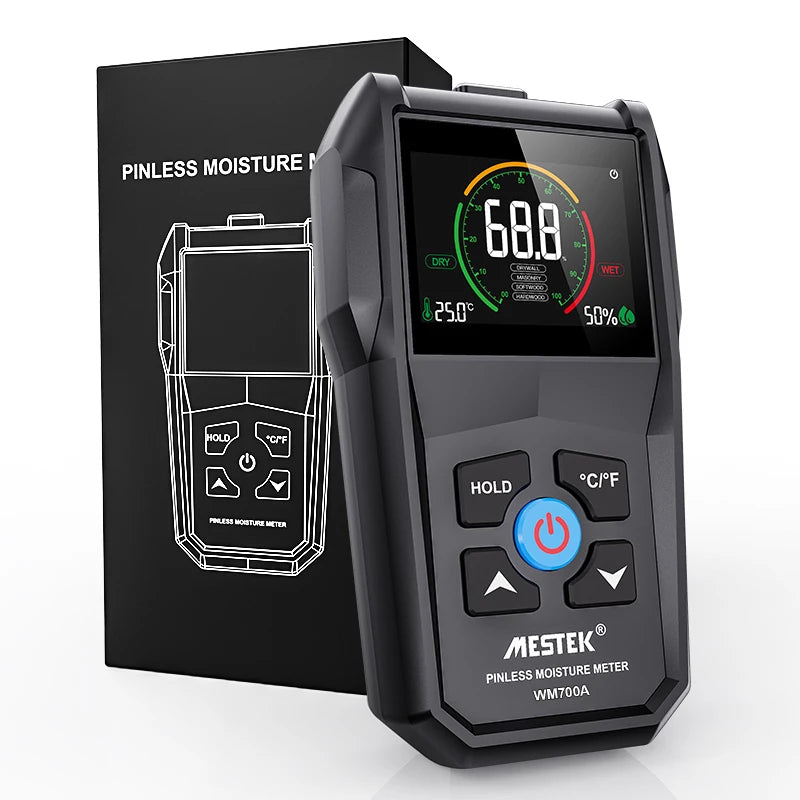 Non-Contact Wood Moisture Meter - Digital Electromagnetic Timber Humidity Tester with Color Screen