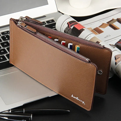 Large Capacity 16-Slot Leather Wallet for Men – Bifold Money Purse with Coin Pocket, Fashionable Brand