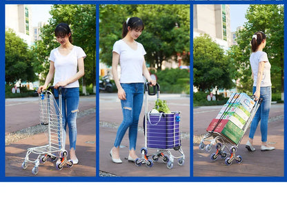 Portable Aluminum Alloy Grocery Cart – Folding Trolley with Large Capacity, Lightweight & Step Climbing Design