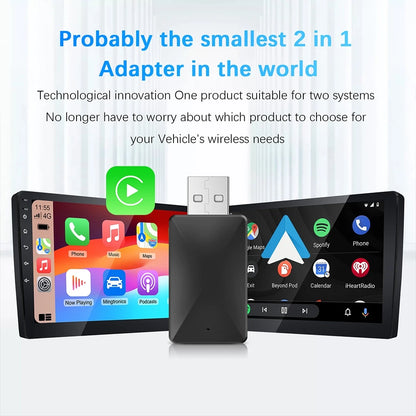 2 in 1 Wireless CarPlay and Android Auto Smart Dongle – Compatible with Volvo, Benz, Audi, Kia, Hyundai, VW, Mazda, Cadillac, MG, Peugeot