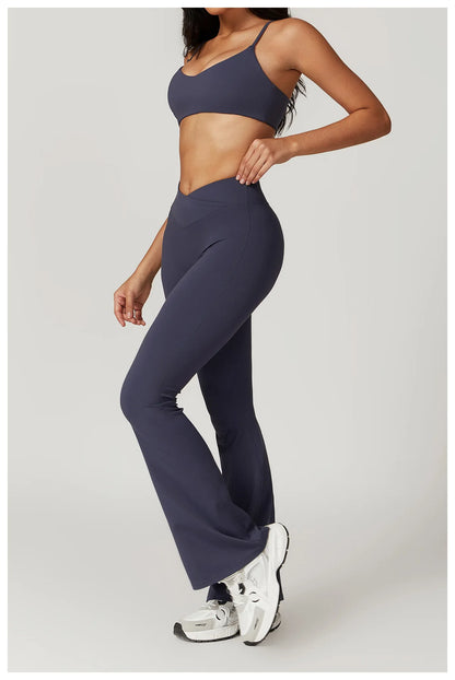 Women’s 2PCS Sportswear Yoga Set – Short Sleeve Crop Top & High Waist Leggings for Gym & Fitness