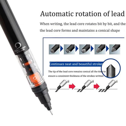 UNIStationery Automatic Mechanical Pencil — 0.5mm Anti-Slip Grip, Rotating Refillable Pen with Anti-Break Core