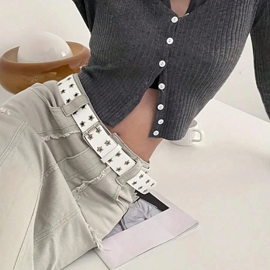 Women's Punk Hollow-Out Belt - Star Decor Fashion Waistband for Fall, Autumn & Halloween