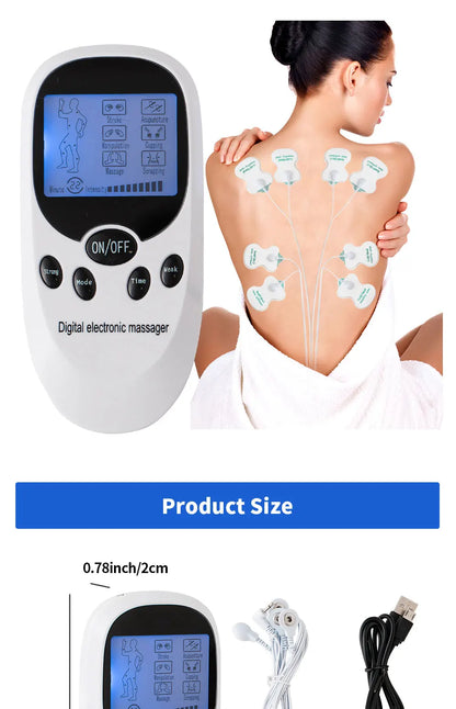 Digital TENS EMS Massager — Electric Pulse Muscle Stimulator with Electrode Pads for Back and Neck, Home Use