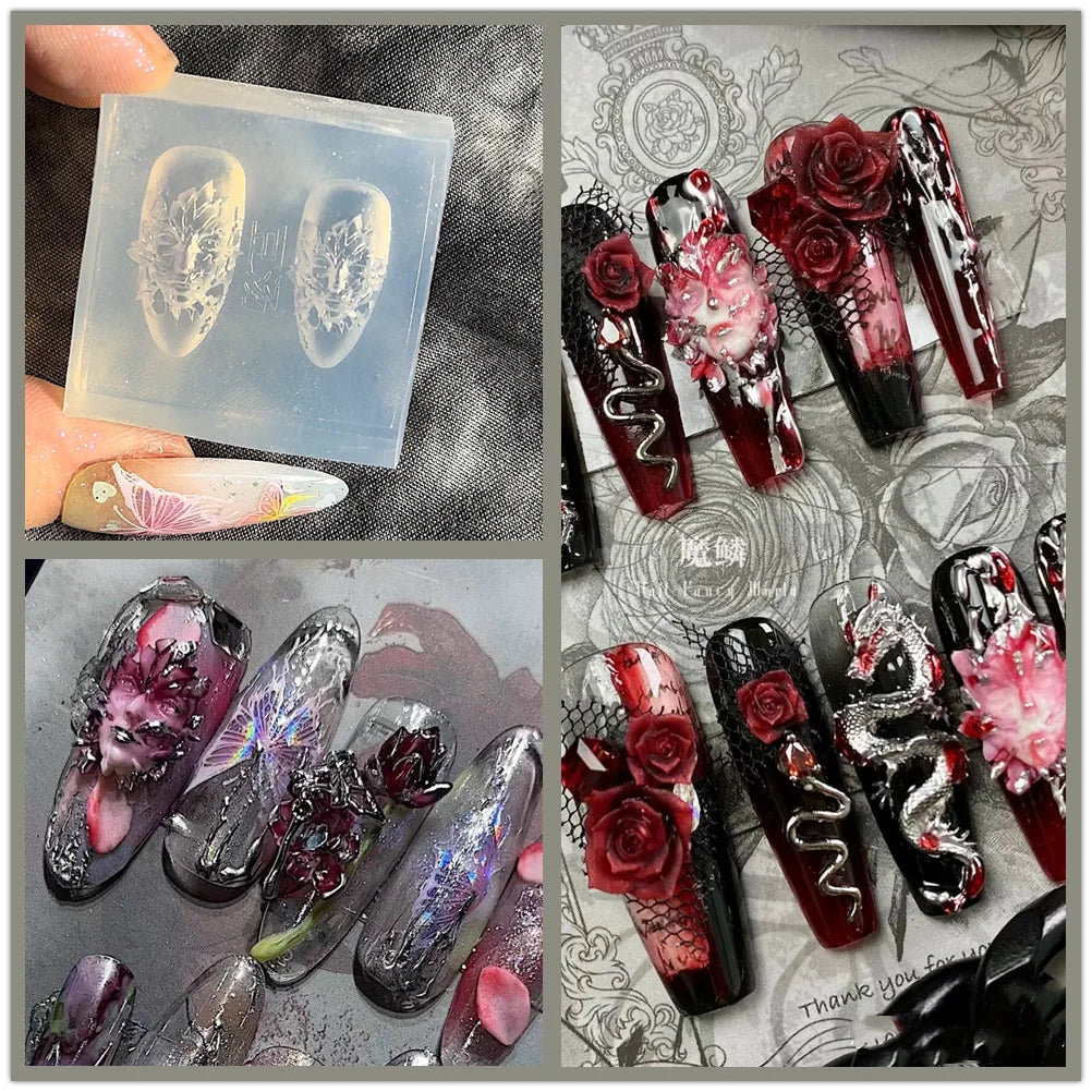 Snake Lolita Bow, Mushroom, Rose, Lotus, Bear 3D Acrylic Nail Mold - DIY Silicone Nail Decorations & Nail Art Products