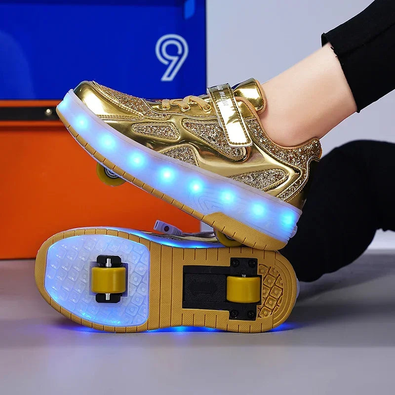 Kids' Inline Roller Skates – Removable 2-Wheel Skate Sneakers for Girls, Powerslide Wheeled Shoes
