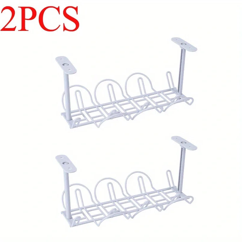 Under-Desk Cable Management Tray – Power Strip & Wire Organizer Rack for Office and Living Room