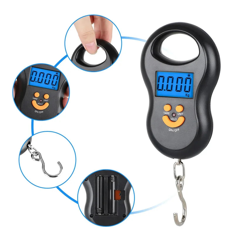 50Kg Portable Digital Hanging Scale - High Precision LCD Electronic Fishing Weight Scale with Backlight