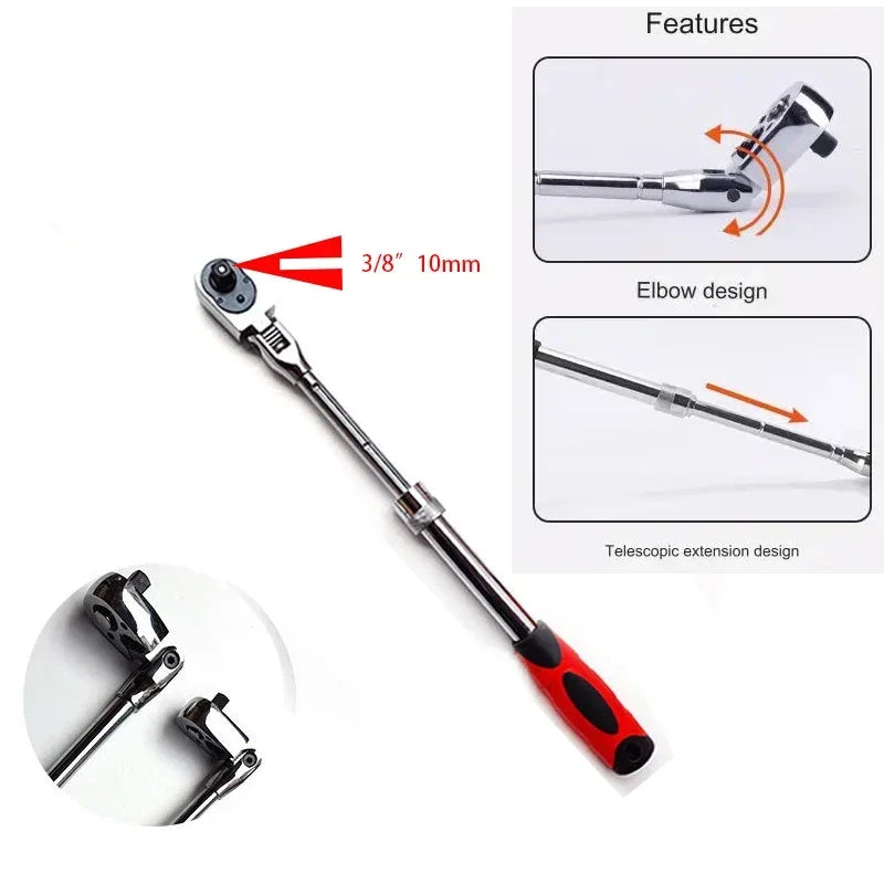 72-Tooth Carbon Steel Retractable Ratchet Wrench — 1/4, 3/8, 1/2 Automatic Quick-Release Multifunctional Hand Tool
